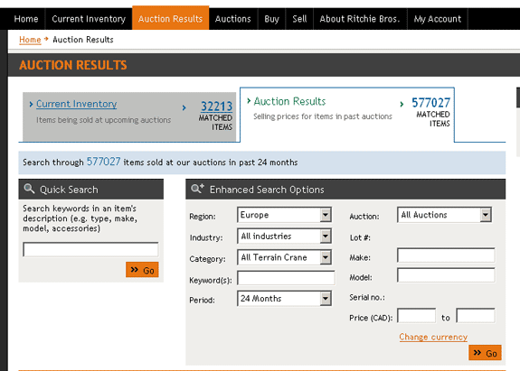 Search auction results
